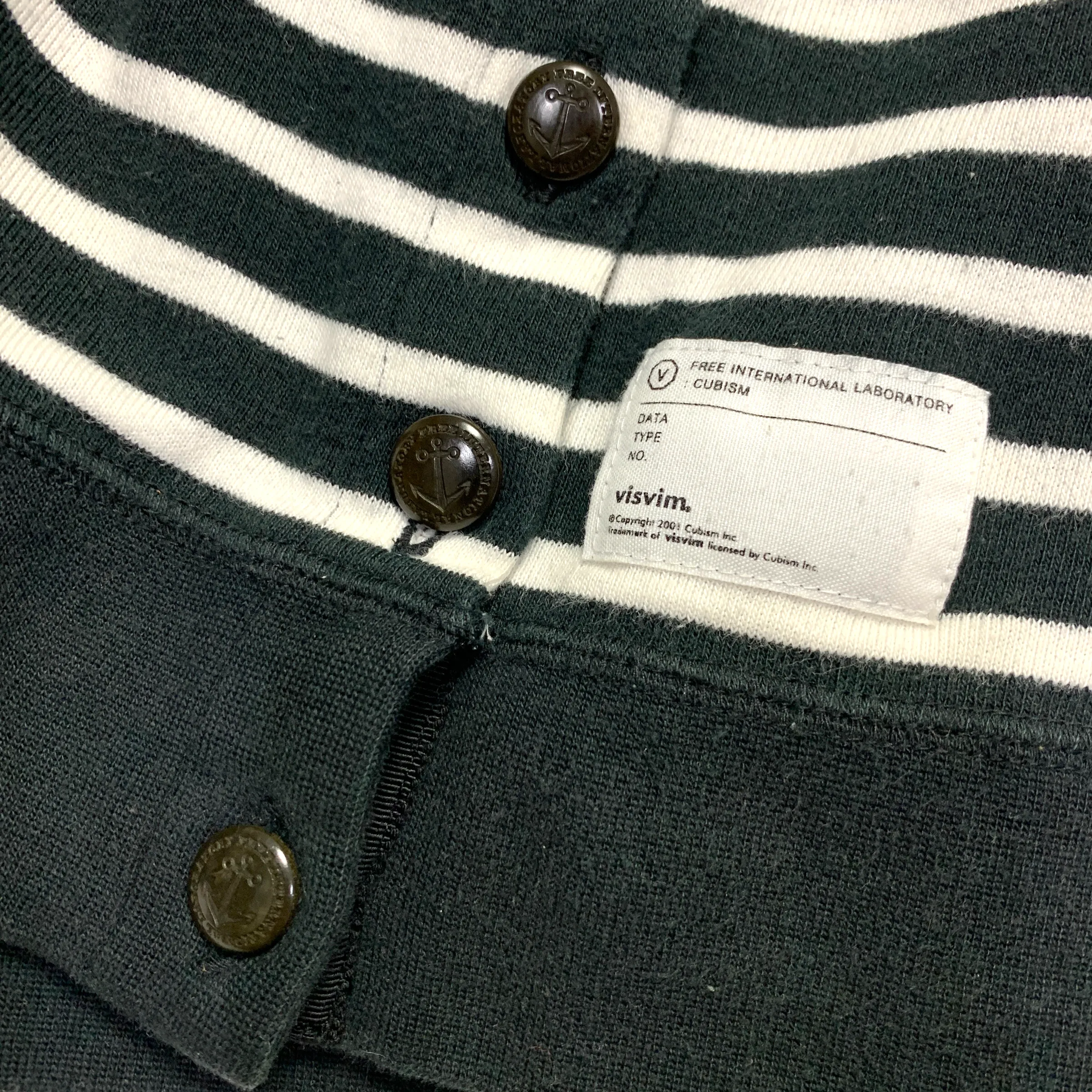 [L] Visvim Border Stripe Hoodie FZ Black White