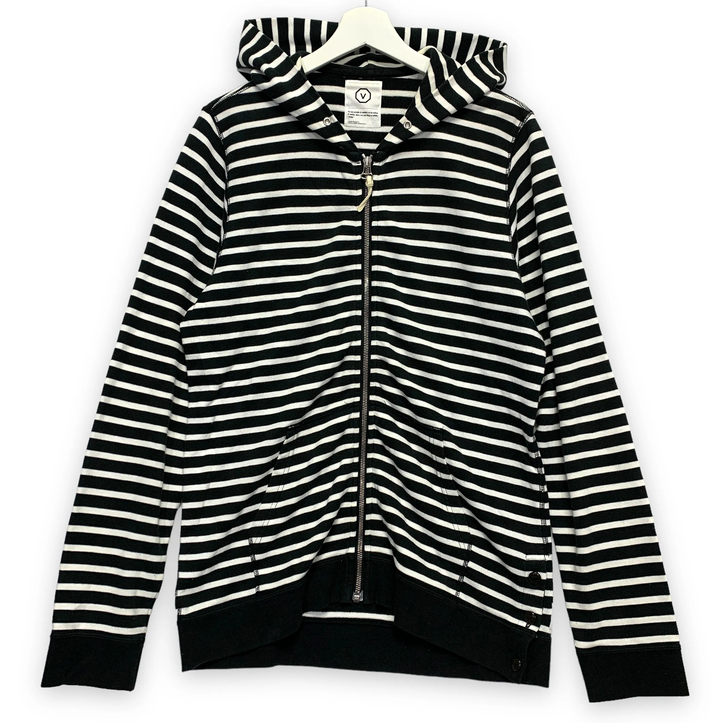 [L] Visvim Border Stripe Hoodie FZ Black White