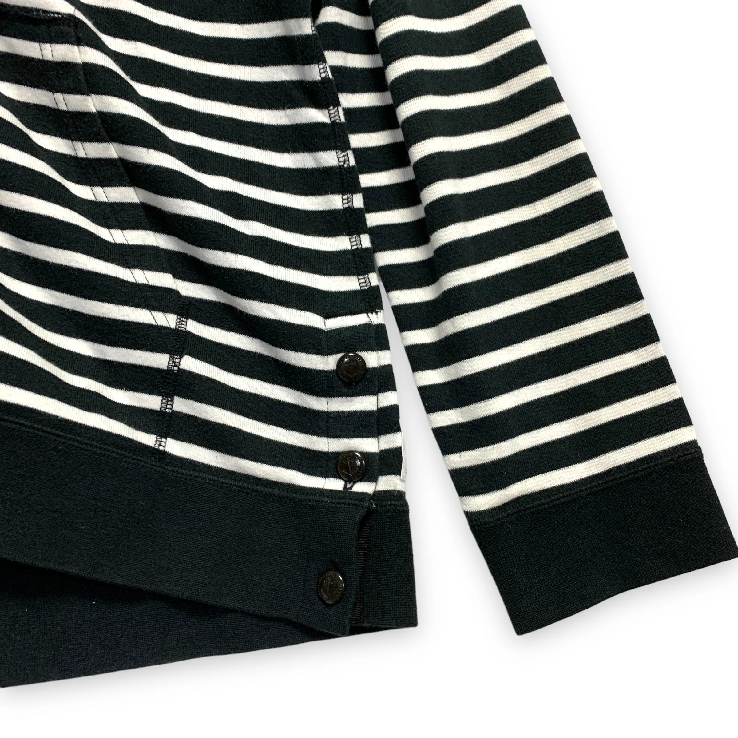 [L] Visvim Border Stripe Hoodie FZ Black White