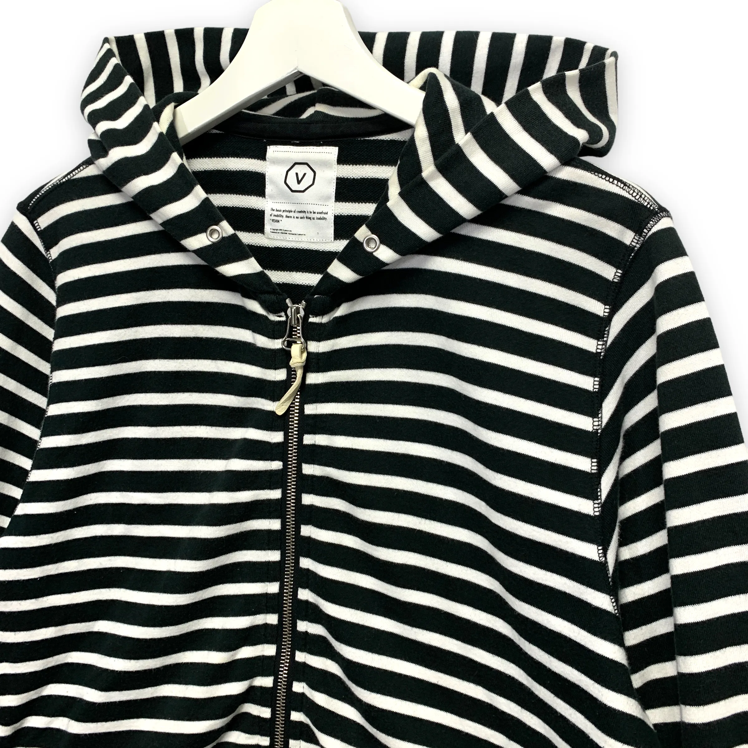 [L] Visvim Border Stripe Hoodie FZ Black White