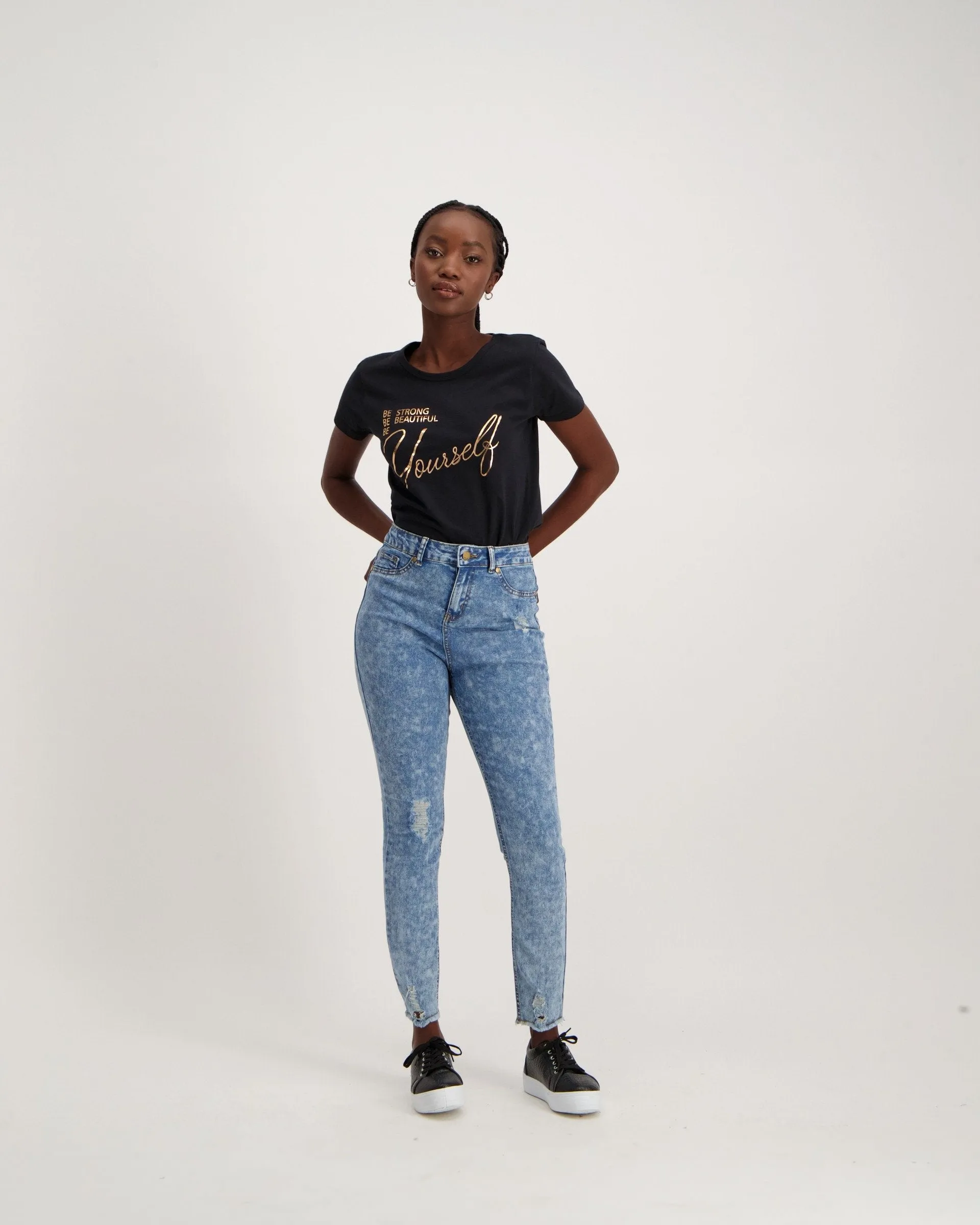 Ladies Acid Wash Frayed Hem Skinny Denim Jean