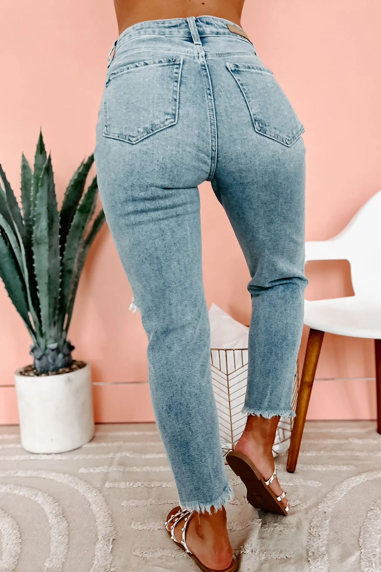 Laredo High Rise Distressed Cello Straight Leg Jeans (Light Denim)