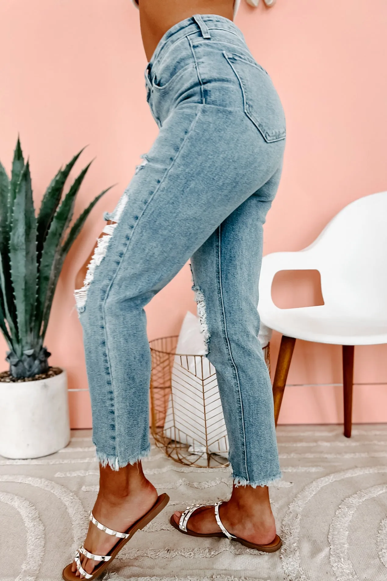 Laredo High Rise Distressed Cello Straight Leg Jeans (Light Denim)