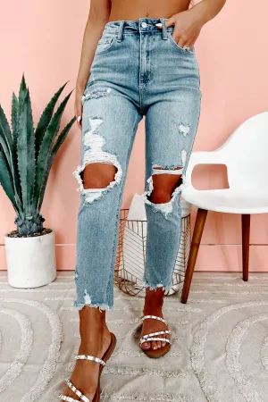 Laredo High Rise Distressed Cello Straight Leg Jeans (Light Denim)