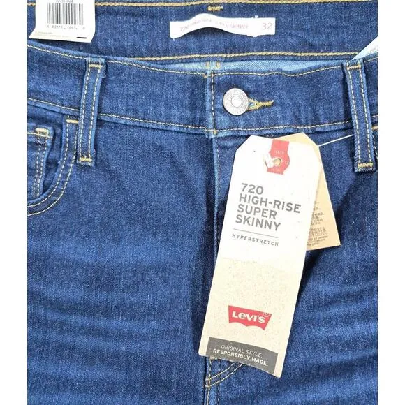 Levi Strauss &amp; Co 720 High-Rise Super Skinny Blue Jeans Sz 32X30  14M