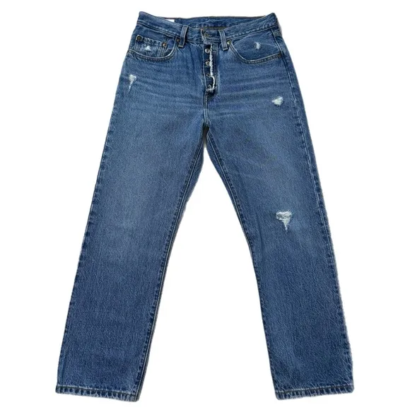Levi’s 501 Medium Blue Exposed Button Fly Straight Leg Ankle Jeans 27