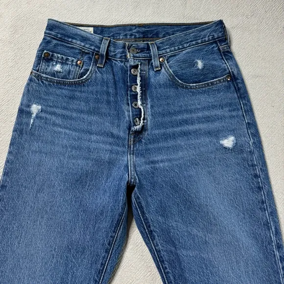 Levi’s 501 Medium Blue Exposed Button Fly Straight Leg Ankle Jeans 27