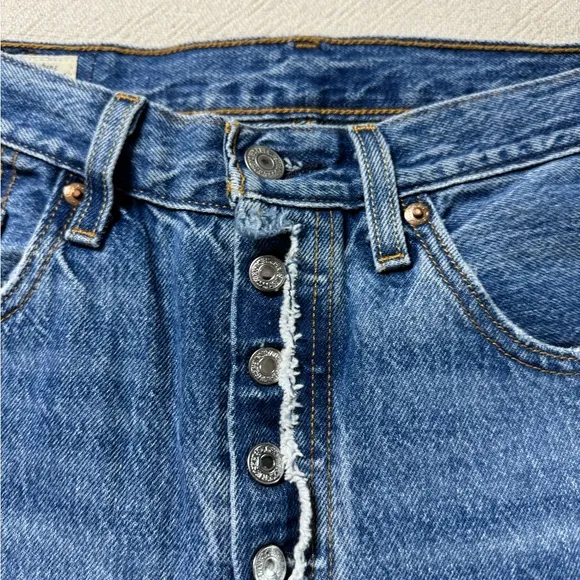 Levi’s 501 Medium Blue Exposed Button Fly Straight Leg Ankle Jeans 27