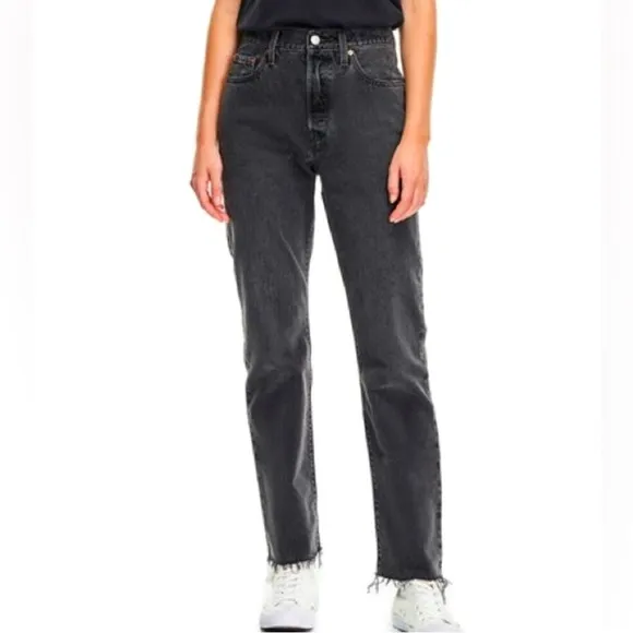 Levi’s 501 original fit denim black straight leg high rise jeans