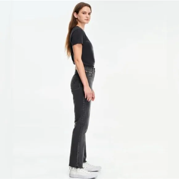 Levi’s 501 original fit denim black straight leg high rise jeans