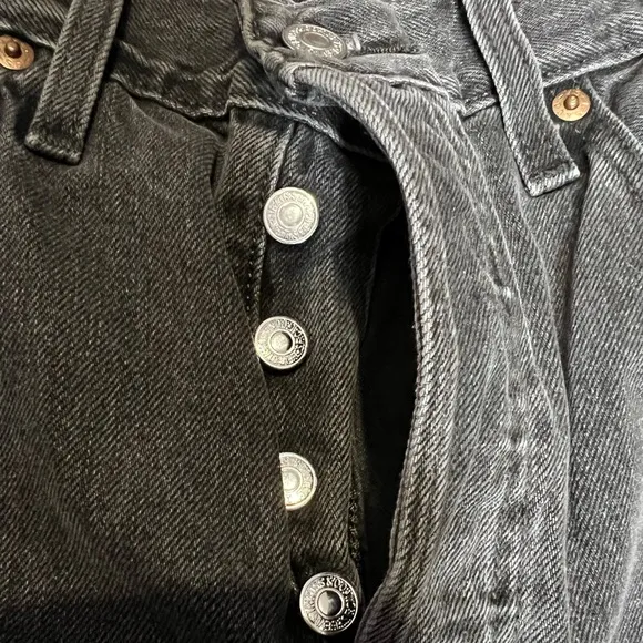 Levi’s 501 original fit denim black straight leg high rise jeans