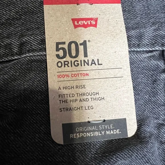 Levi’s 501 original fit denim black straight leg high rise jeans