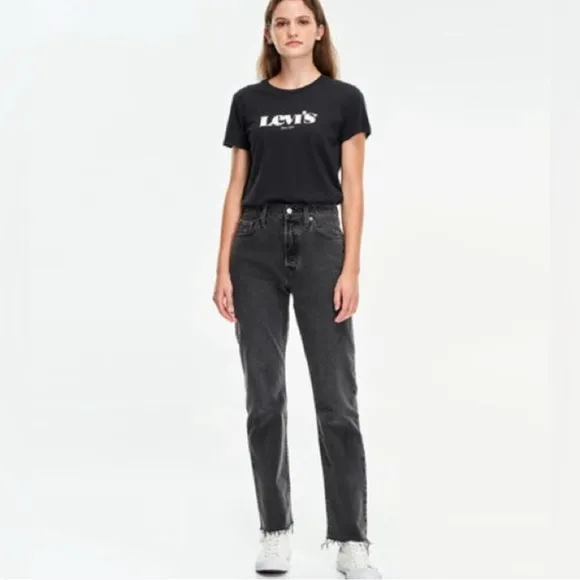 Levi’s 501 original fit denim black straight leg high rise jeans
