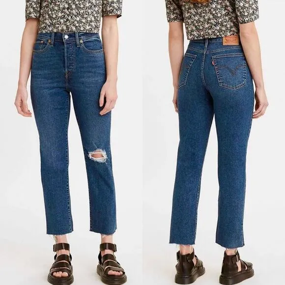 Levi's Wedgie Straight Leg Busted Knee Jeans in Queen of Meadow sz 25