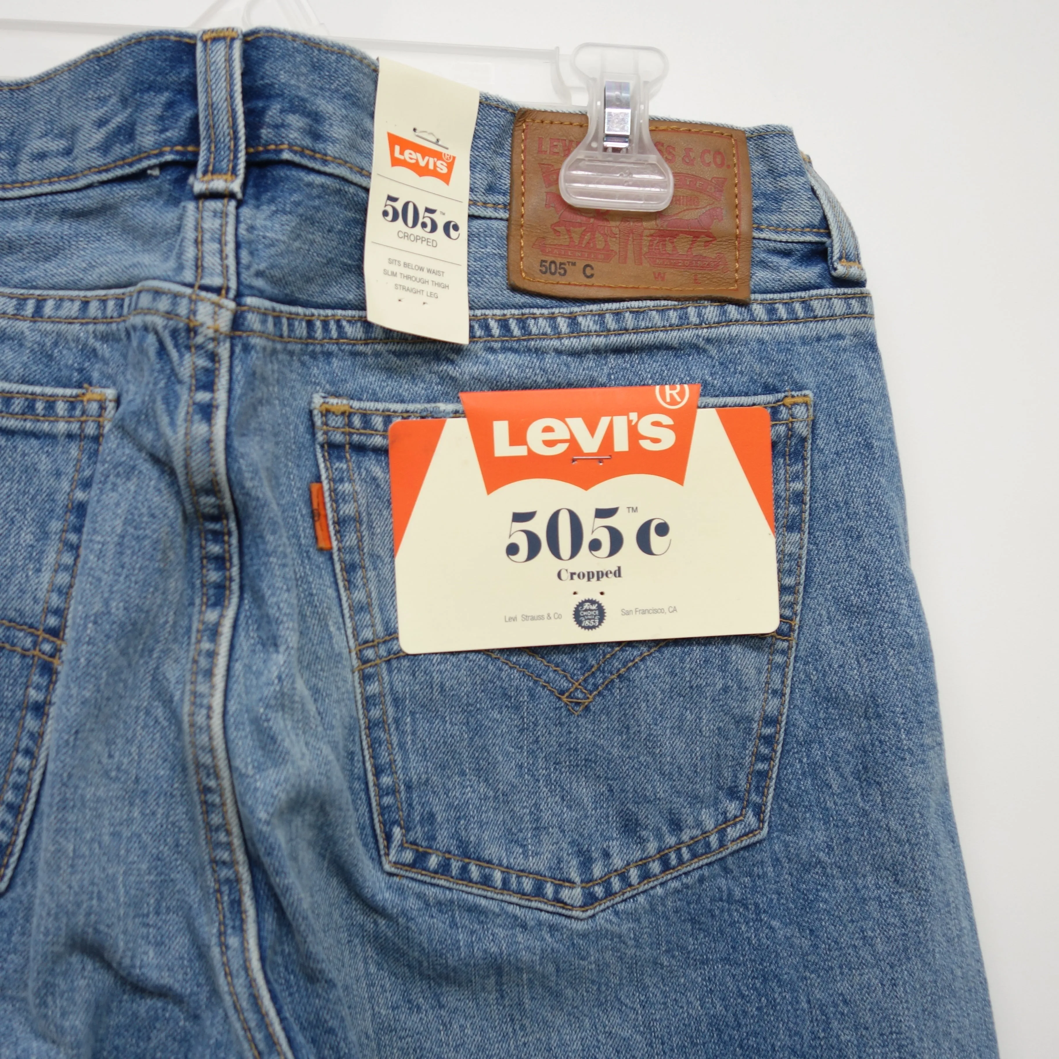 Levi's Womens 505 Cropped Orange Tab Straight Leg Denim Jeans Size 14M / 32