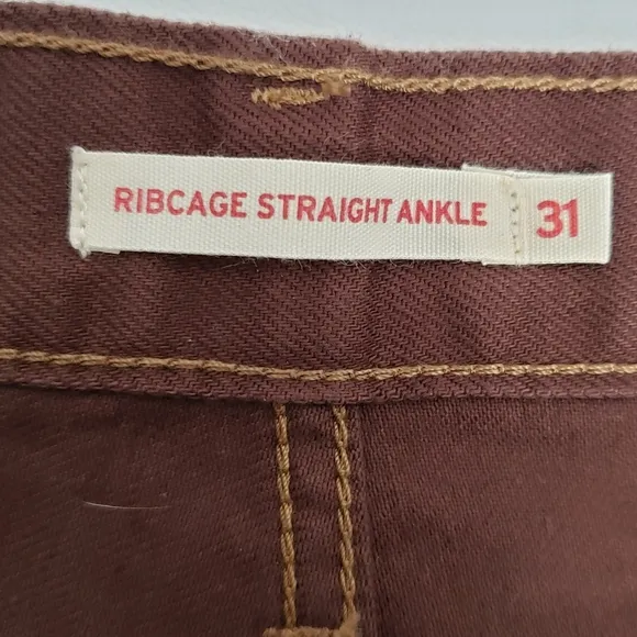 Levi's Womens Ribcage Straight Ankle Chocolate Brown Jeans 31 x 27 High Rise