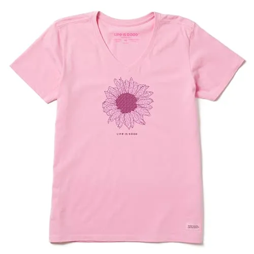 Life is Good Womens Crusher Flower Graphic V-Neck T-Shirt, Happy Pink, XX-Large