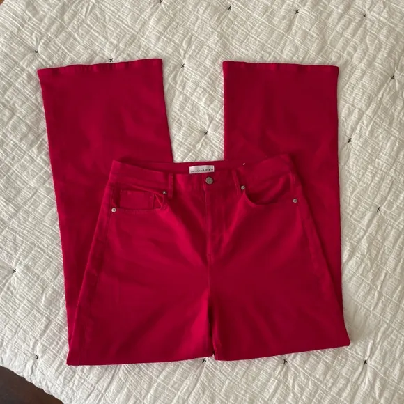 LOFT High Rise Wide Leg Jeans in Magenta Dark Pink Size 6/28