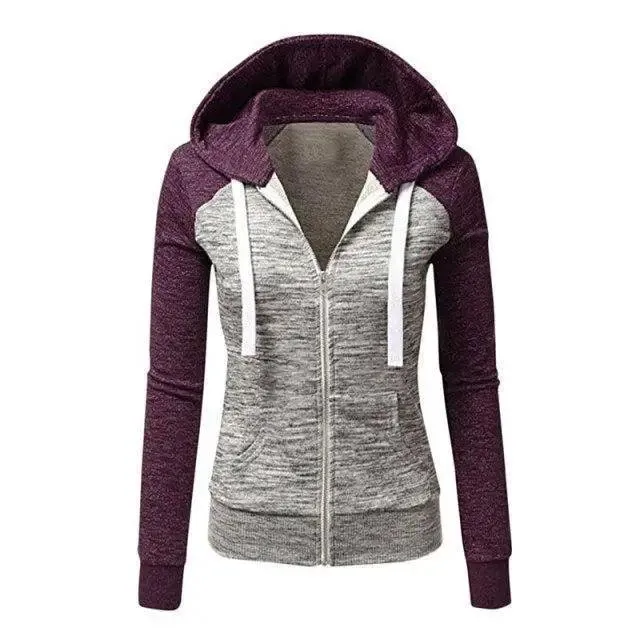 Luxury Women Patchwork  Hoodie Spring Autumn Slim Hooded Jacket Fashion Long Sleeve Drawstring Pocket Hoodies Sweatshirts Women's  Hoodie Color Block Casual Pullover Hoodie