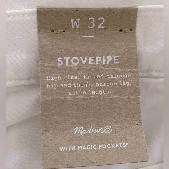 Madewell Stovepipe Jeans NWT Size 32 White Denim High Rise Straight Leg