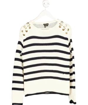 Massimo Dutti Cream Striped Knit Sweater With Interwoven Shoulders UK XS