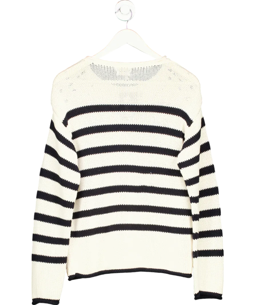 Massimo Dutti Cream Striped Knit Sweater With Interwoven Shoulders UK XS