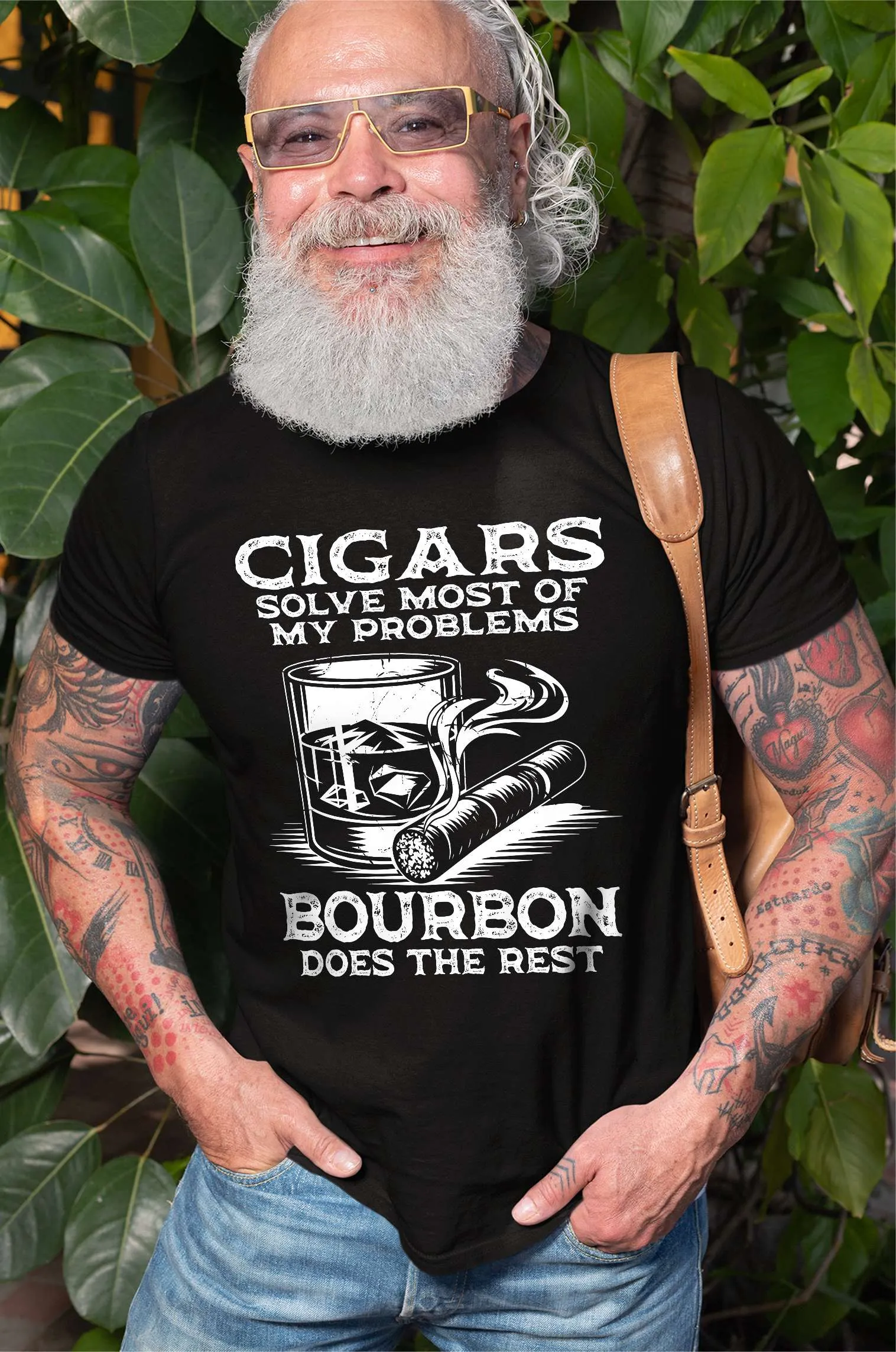 Men's Funny Cigars and Bourbon T-shirt Father's day tee shirt gift Birthday Papa grandpa tee shirt