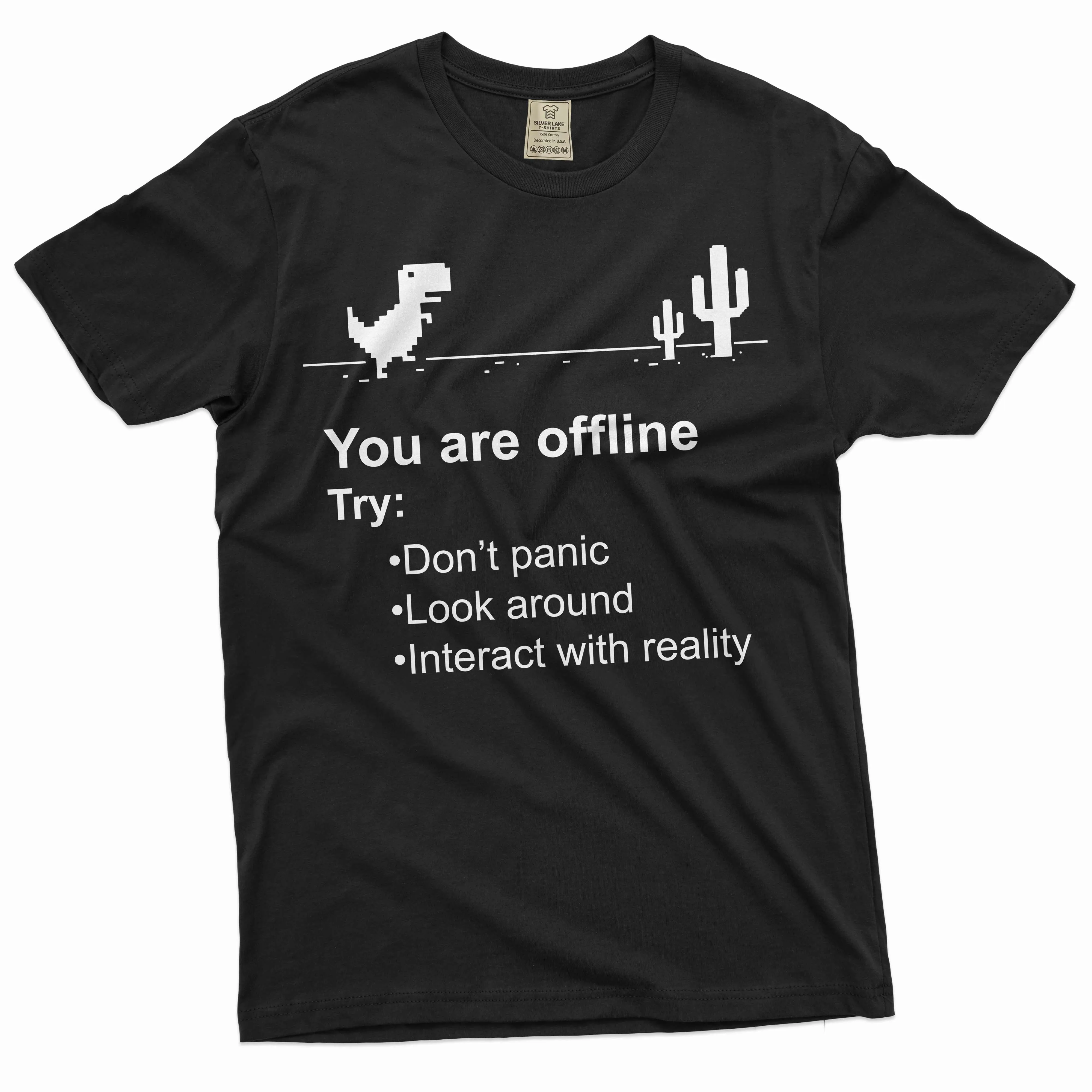 Mens Funny Shirt Google Offline Game Shirt T-Rex Dino Runner Shirt Humorous Gift