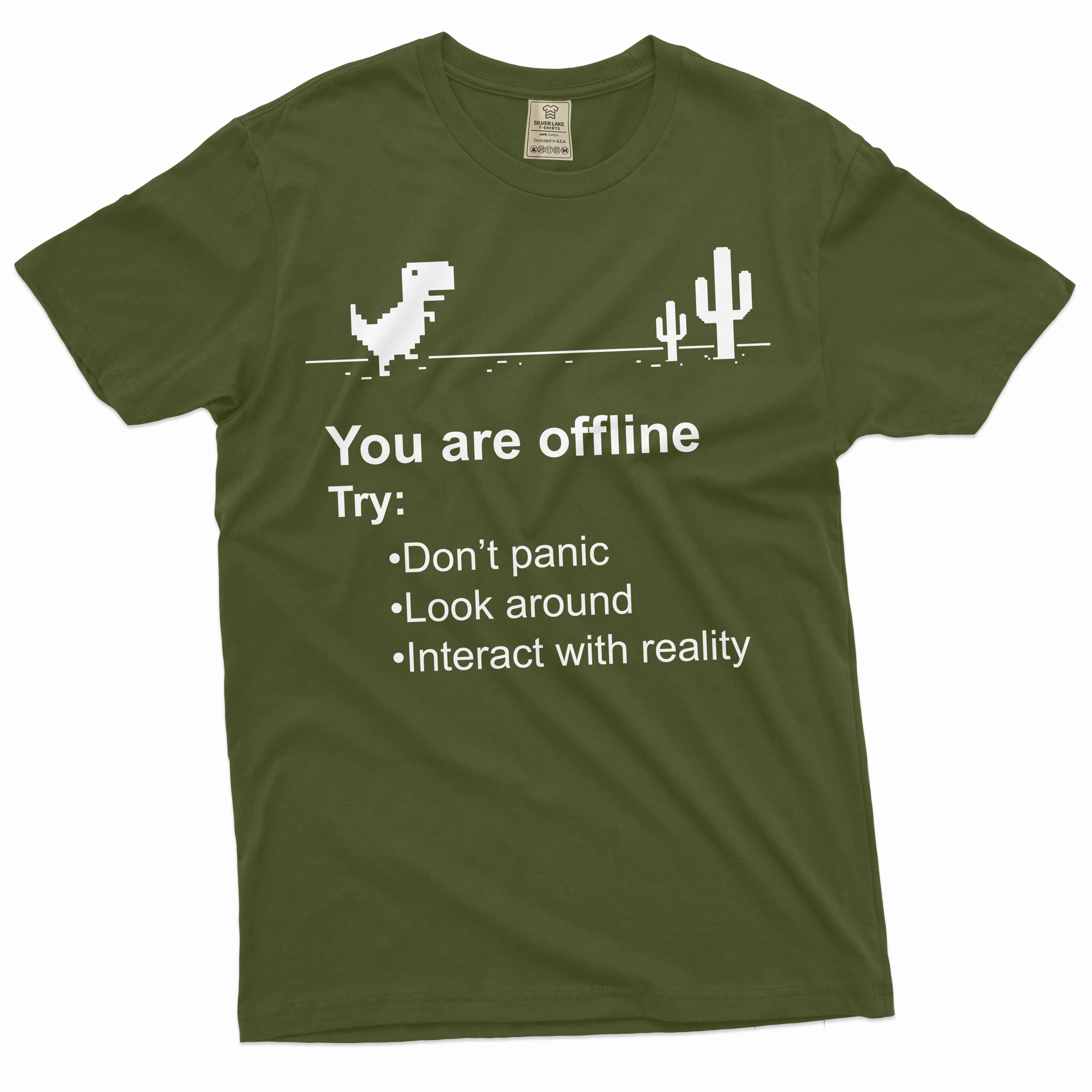 Mens Funny Shirt Google Offline Game Shirt T-Rex Dino Runner Shirt Humorous Gift