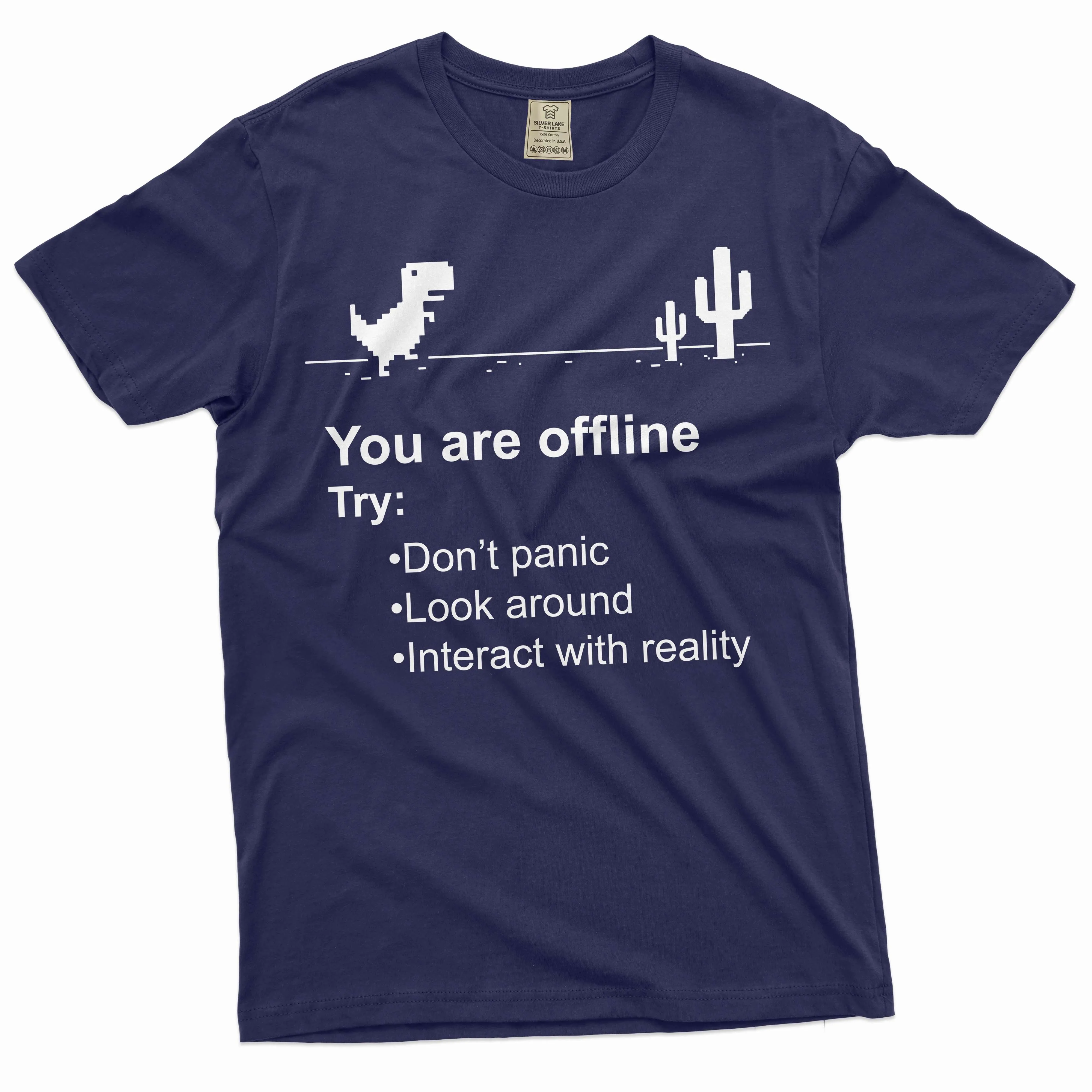 Mens Funny Shirt Google Offline Game Shirt T-Rex Dino Runner Shirt Humorous Gift