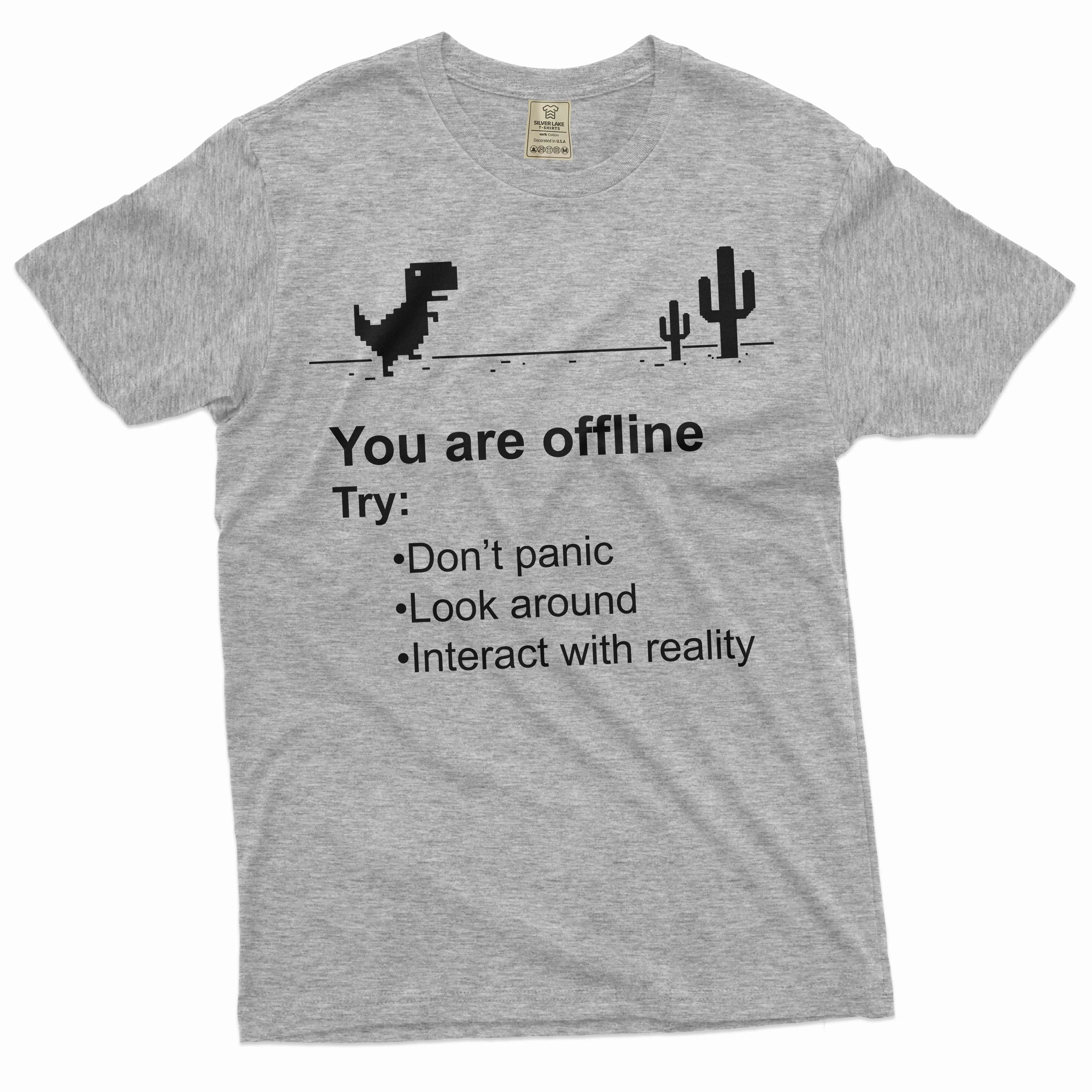 Mens Funny Shirt Google Offline Game Shirt T-Rex Dino Runner Shirt Humorous Gift