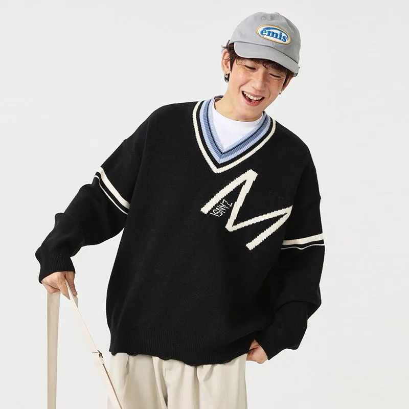 Men's Ringer Sweater with a Stylish V-neck Design