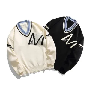 Men's Ringer Sweater with a Stylish V-neck Design