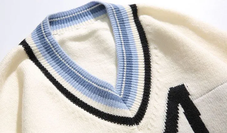 Men's Ringer Sweater with a Stylish V-neck Design