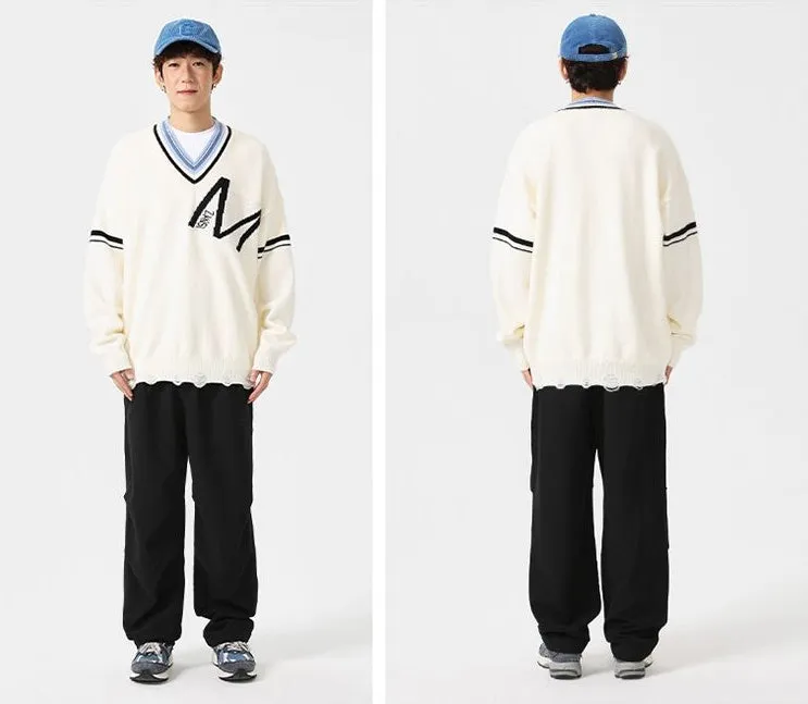 Men's Ringer Sweater with a Stylish V-neck Design
