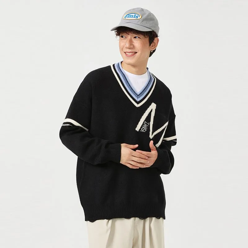 Men's Ringer Sweater with a Stylish V-neck Design