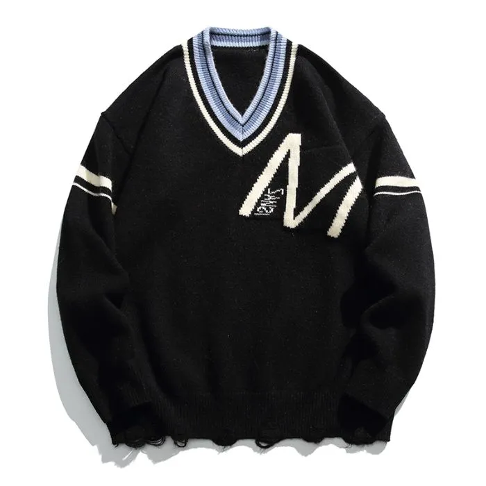 Men's Ringer Sweater with a Stylish V-neck Design