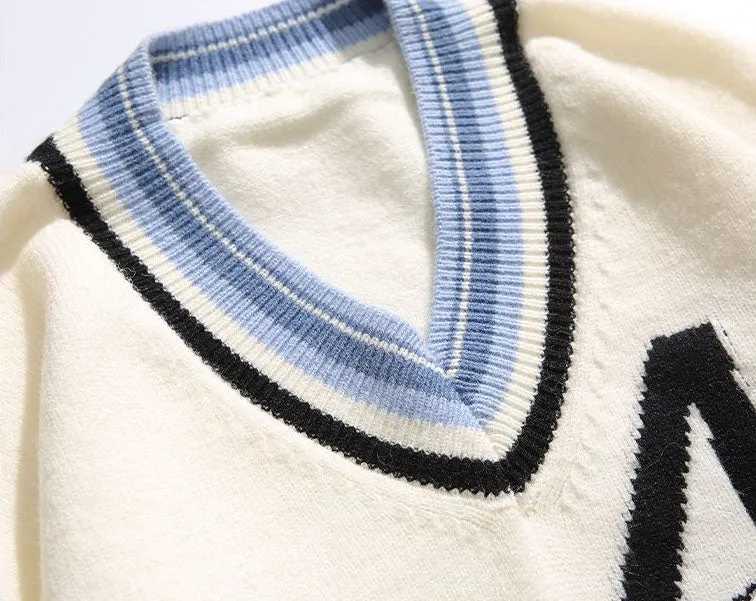 Men's Ringer Sweater with a Stylish V-neck Design