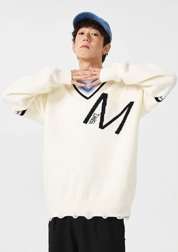 Men's Ringer Sweater with a Stylish V-neck Design