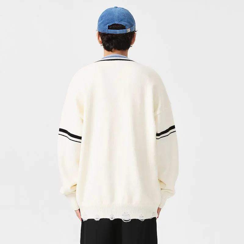 Men's Ringer Sweater with a Stylish V-neck Design