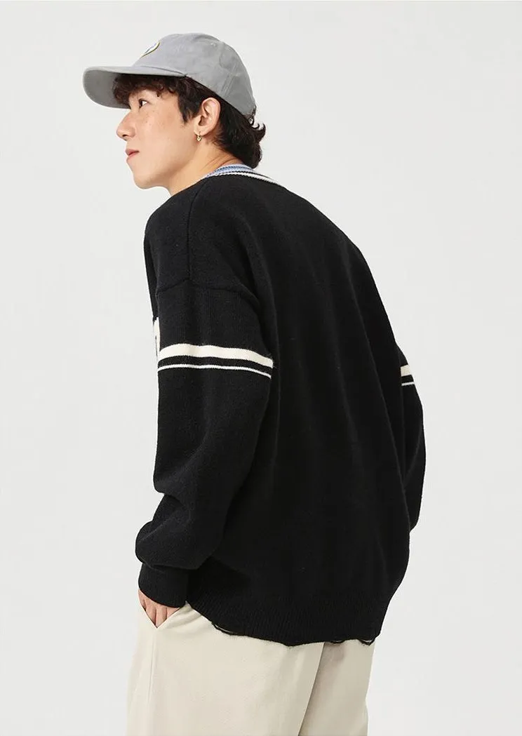 Men's Ringer Sweater with a Stylish V-neck Design