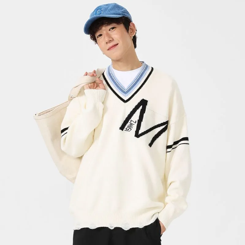 Men's Ringer Sweater with a Stylish V-neck Design