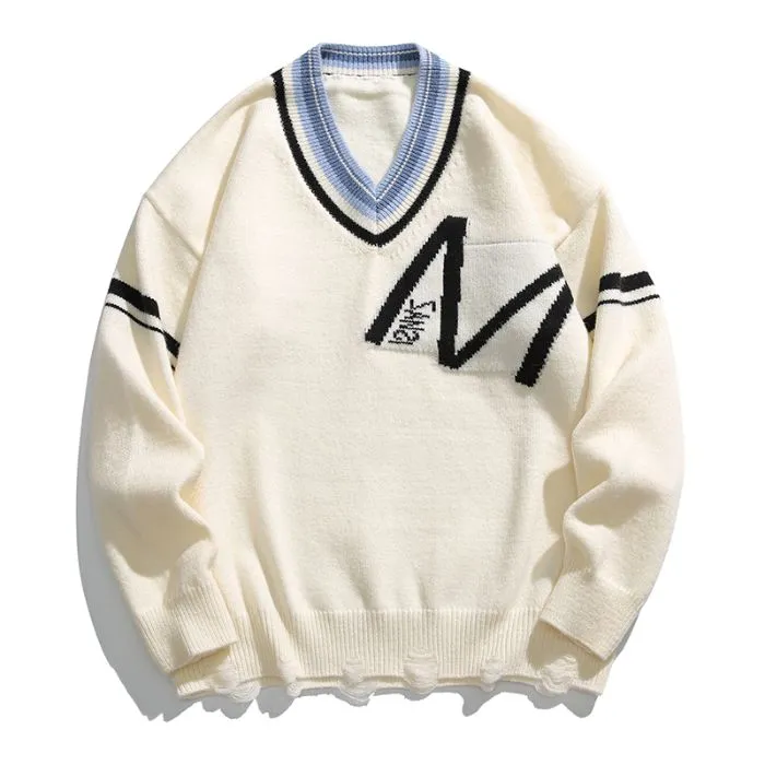 Men's Ringer Sweater with a Stylish V-neck Design