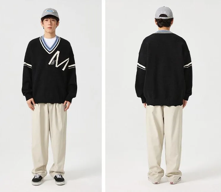 Men's Ringer Sweater with a Stylish V-neck Design