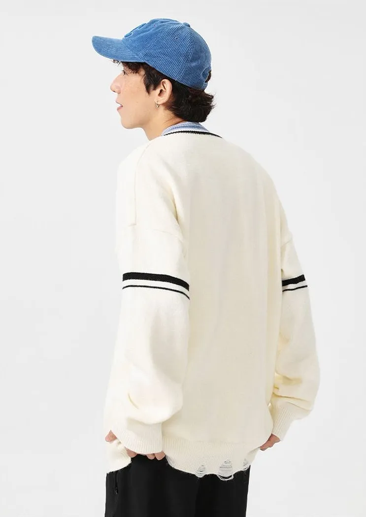 Men's Ringer Sweater with a Stylish V-neck Design
