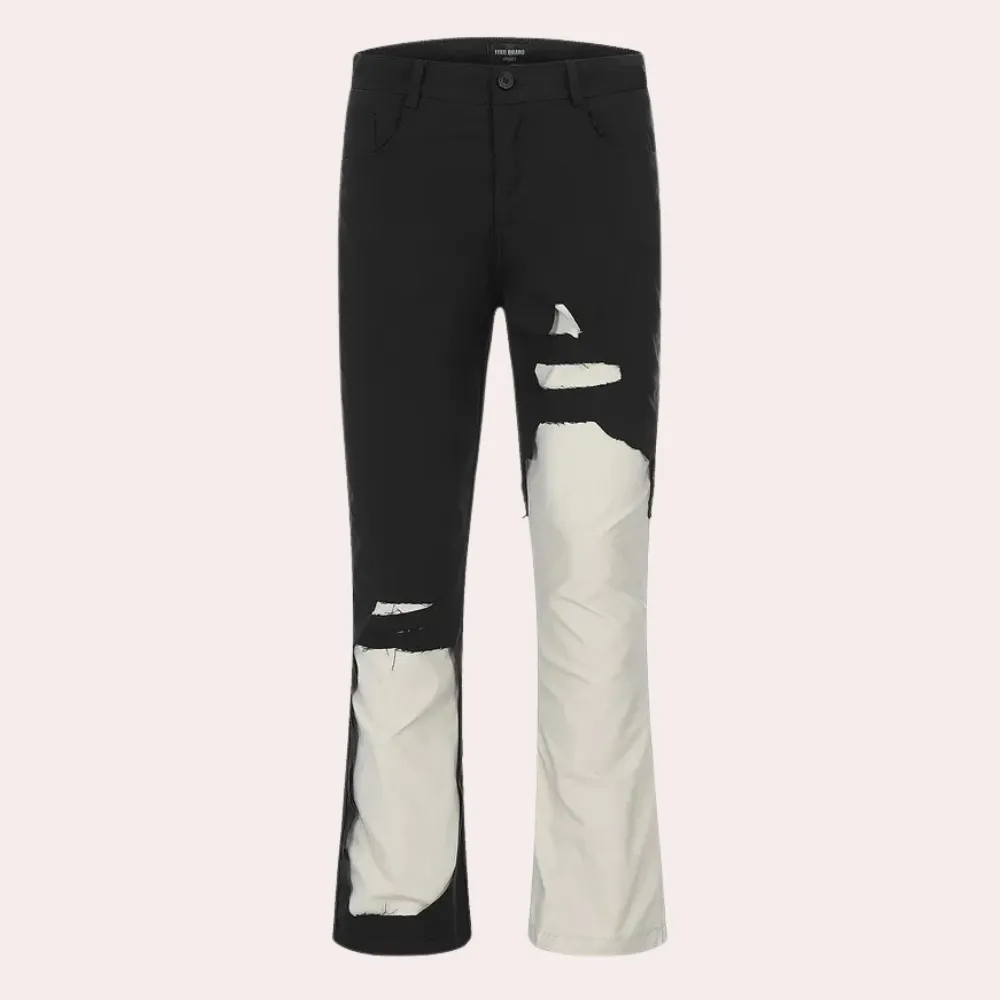 Men's ripped casual trousers trendy black design for everyday wear - stylish distressed bottoms for relaxed outings