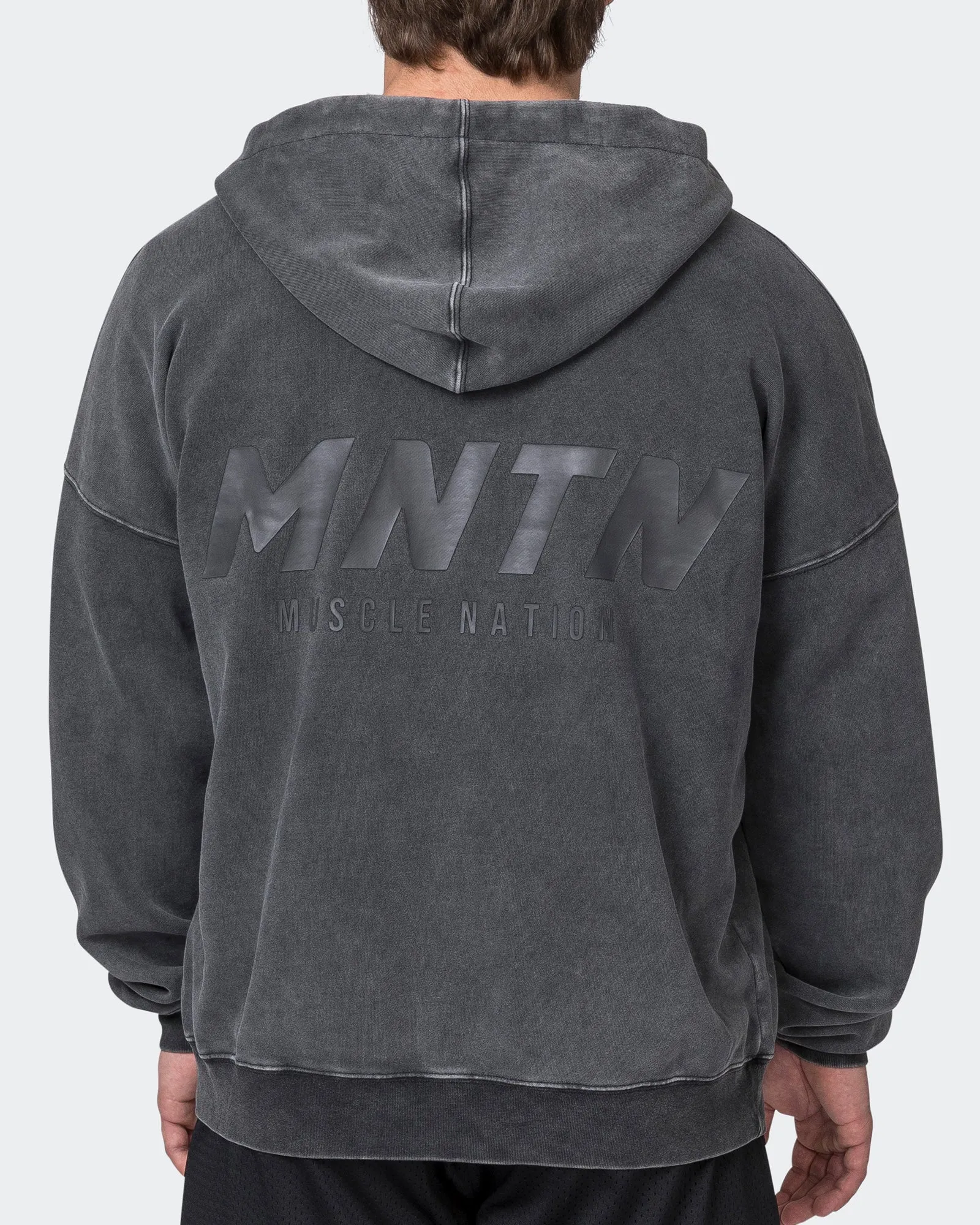 Mens Vintage Oversized Zip Up Hoodie - Washed Black