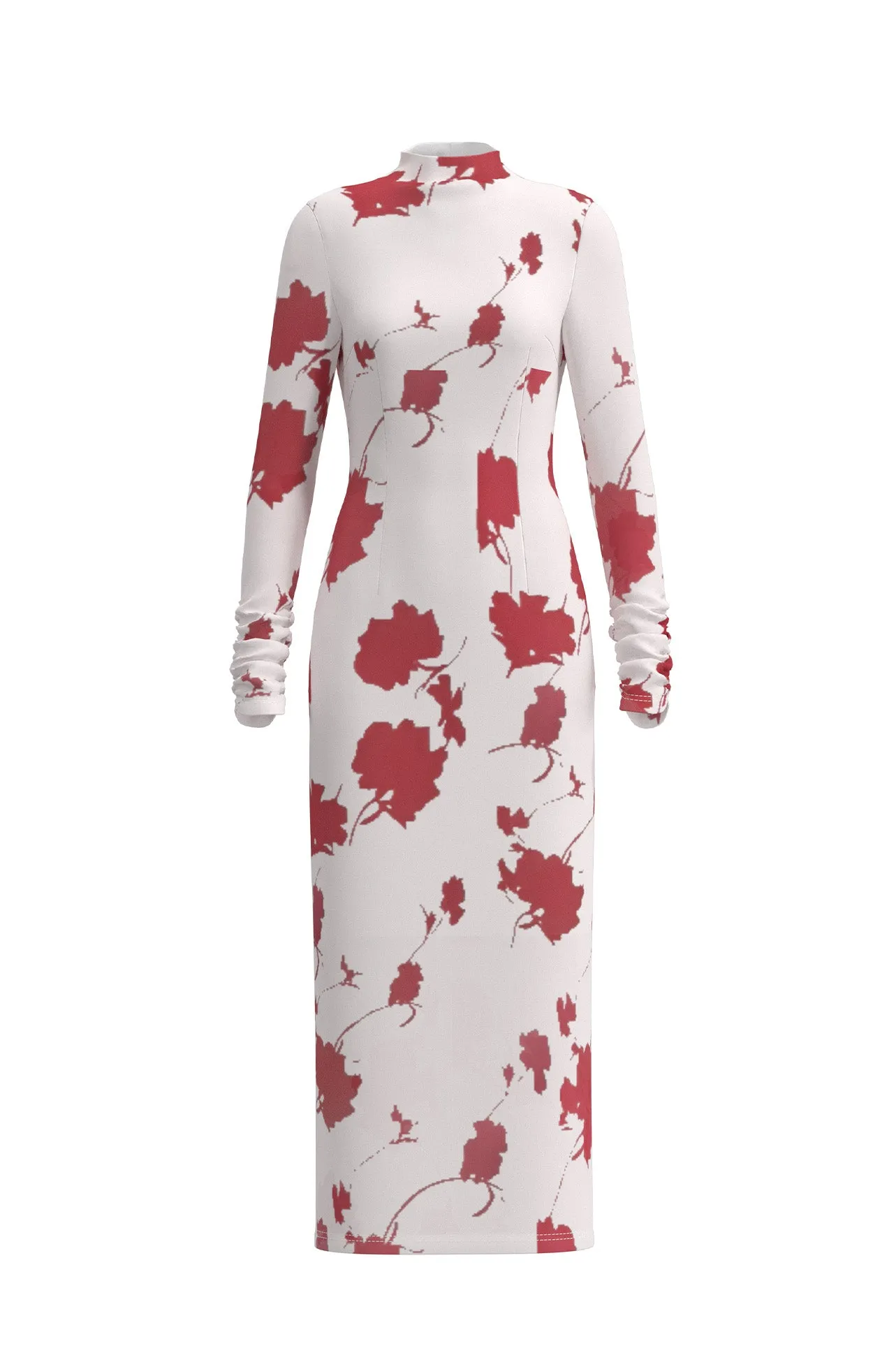 MESH DRESS IN RED FLORAL PRINT