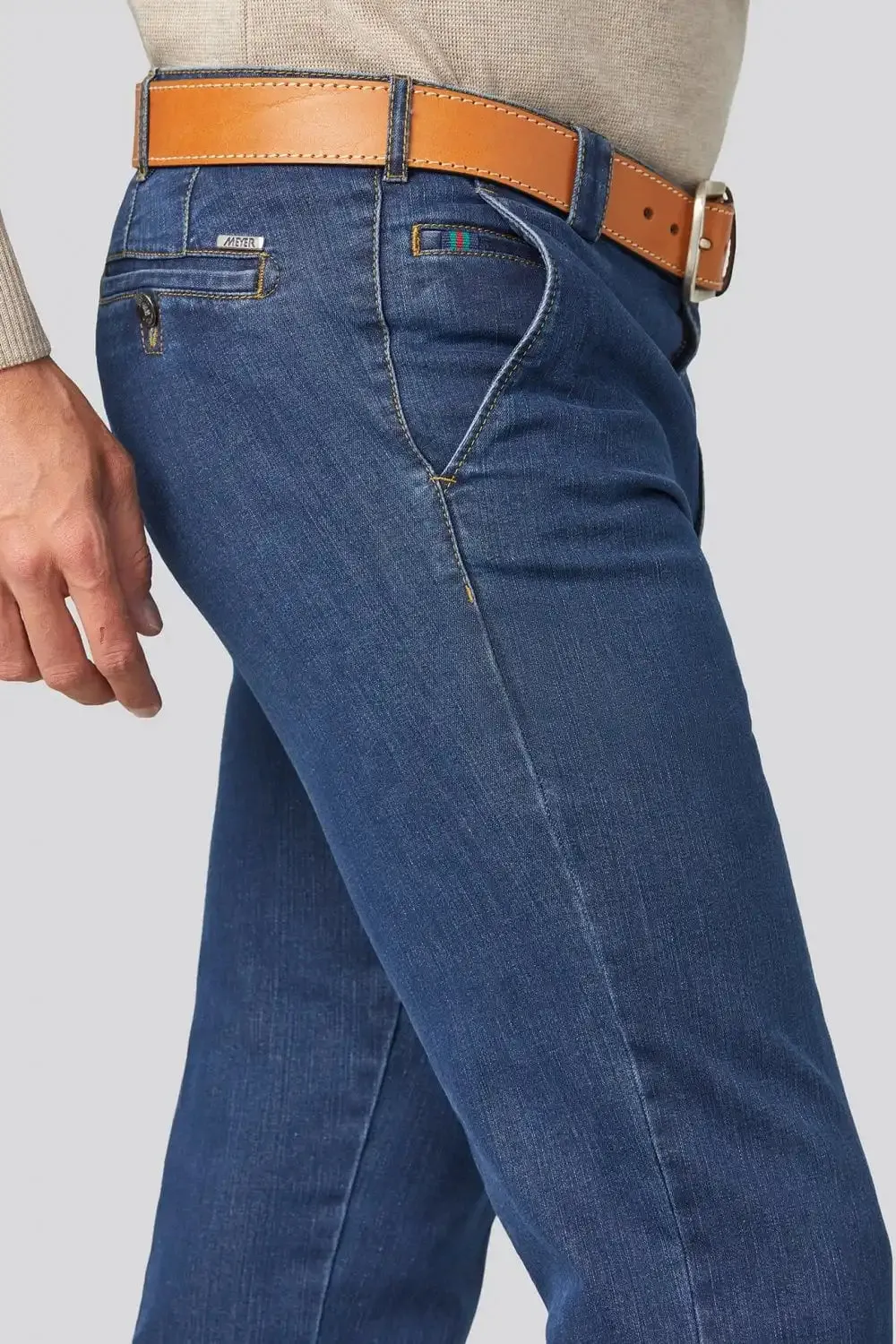 Meyer Men's Roma T400 Core Spun Denim Straight Leg Jeans Blue Stone