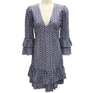 Michael Kors Collection Maritime / Optic White Gingham Floral Eyelet Tiered Dress